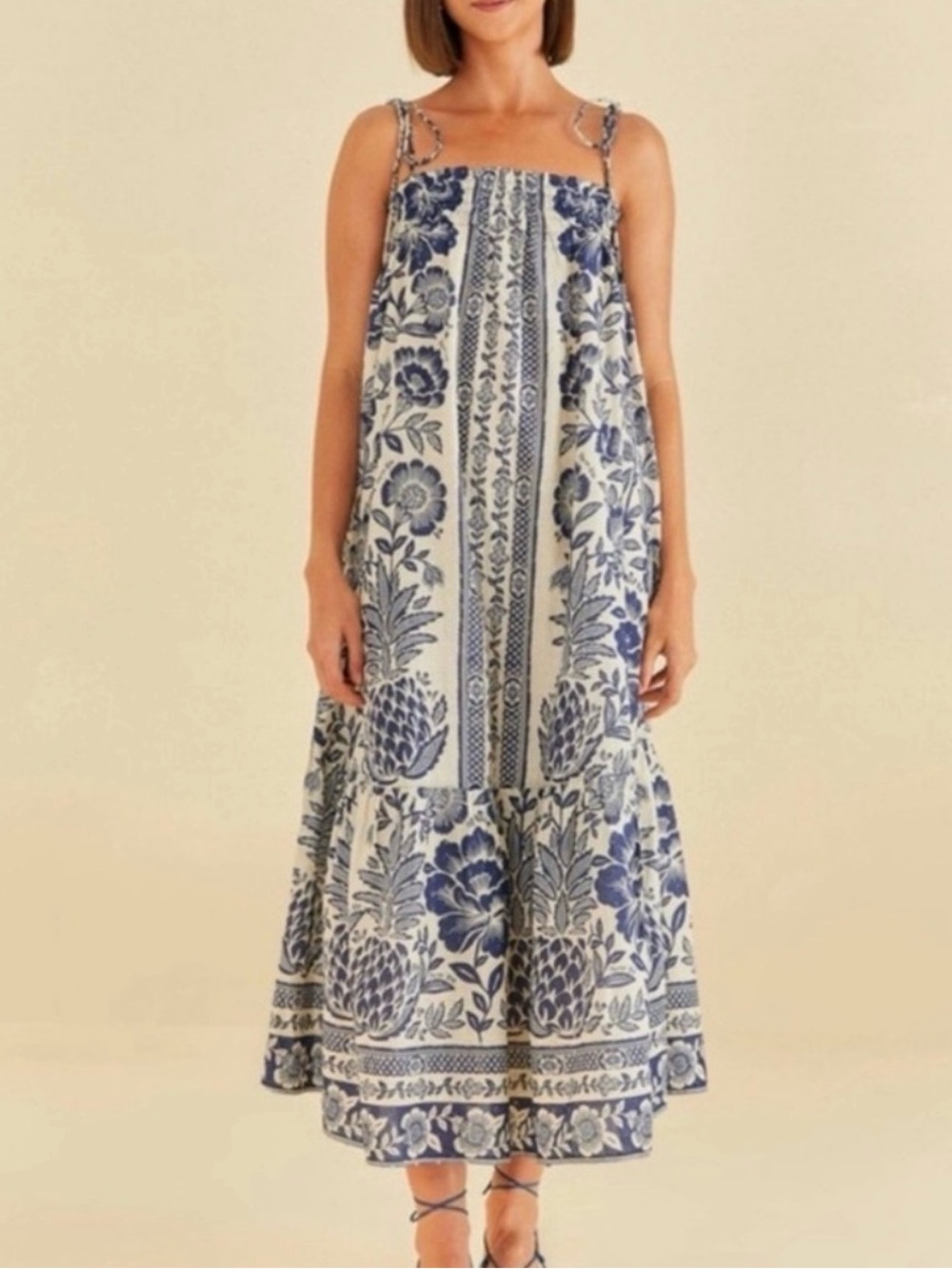 FARM Rio Blue & Cream Botanical Tie-Shoulder Maxi Dress - Picture 2 of 12